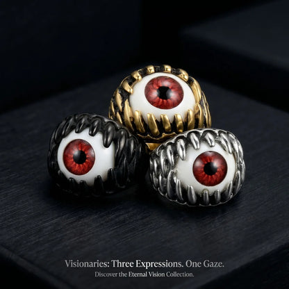 Prosthetic Eyeball Rings Collection Silver Black Gold Dark Aesthetic Mens Jewelry