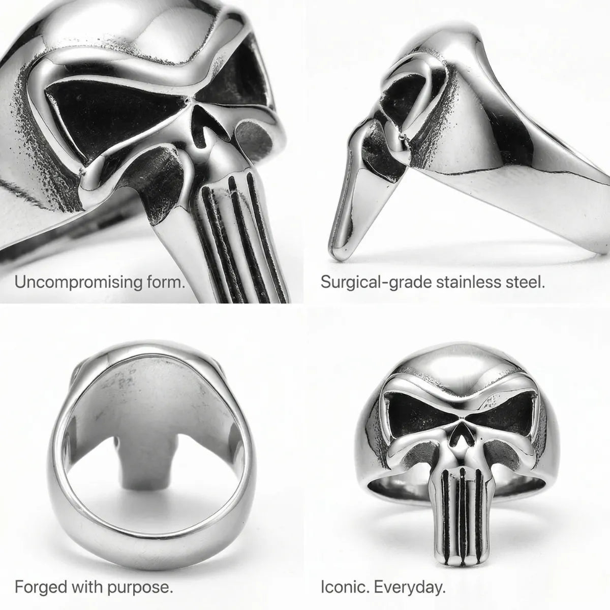 Punisher Skull Ring Style A Classic Smooth Design Features Biker Ring