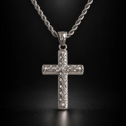 rhinestone latin cross necklace black background hero