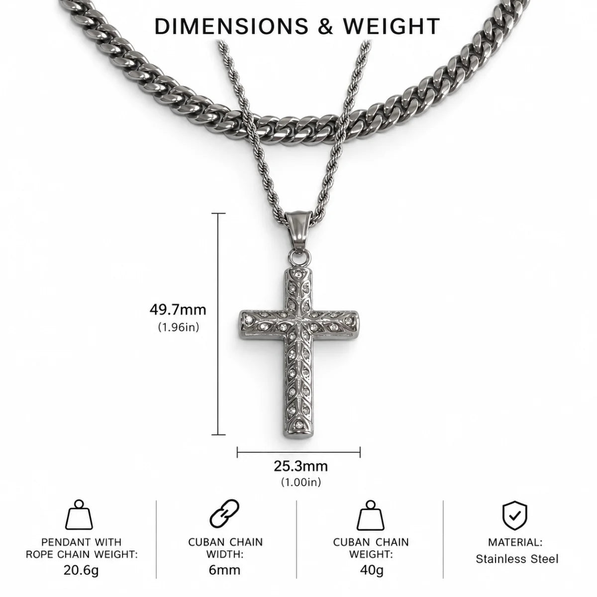 rhinestone latin cross necklace dimensions and weight