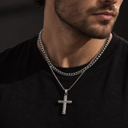 rhinestone latin cross necklace layered set lifestyle black shirt