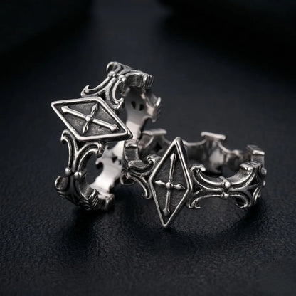 Rhombus Frame Cross Rings Duo Premium Stainless Steel Macabre Romance Jewelry