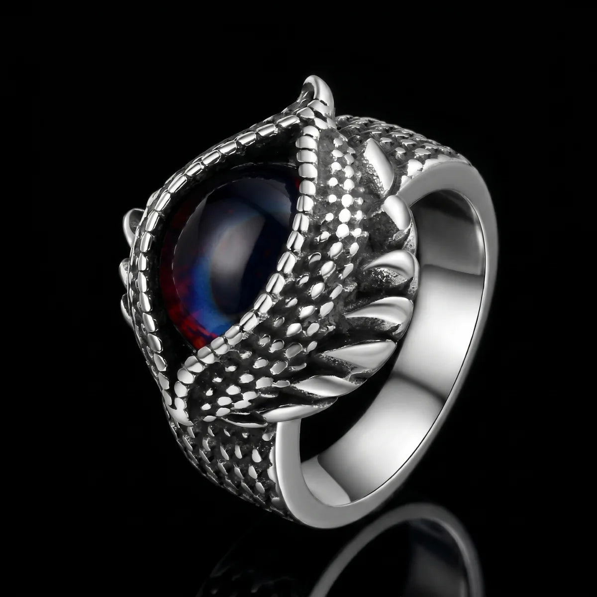 Scaled Eye Ring Front View Premium Stainless Steel Mens Fantasy Jewelry