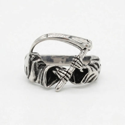 Scythe Ring Style B Isolated White Background Skeleton Hand Ring
