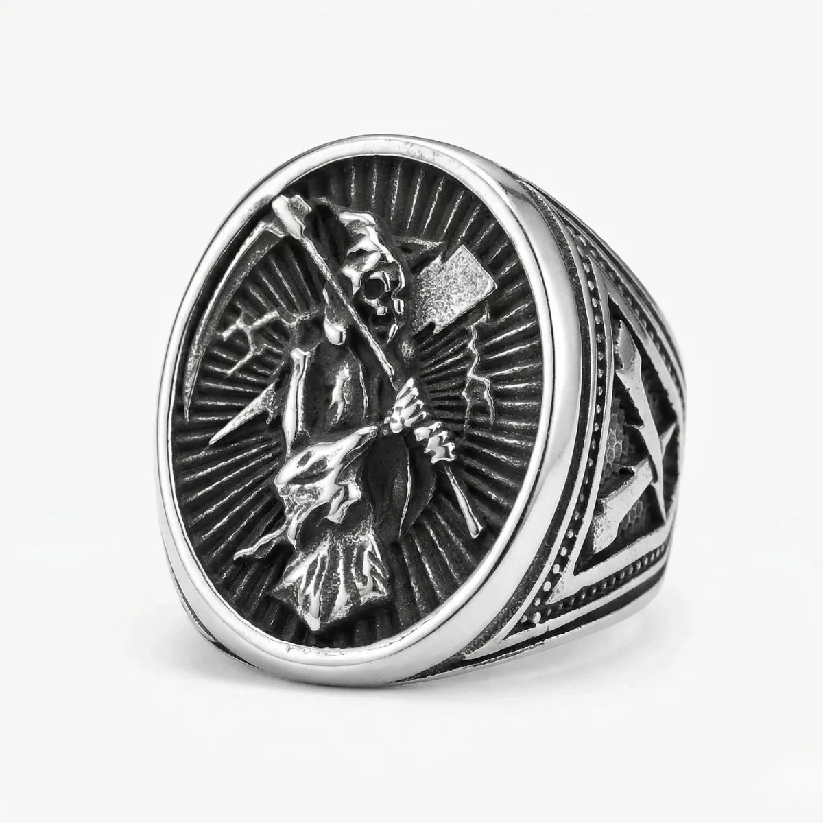 Scythe Ring Style C Isolated White Background Mens Biker Ring
