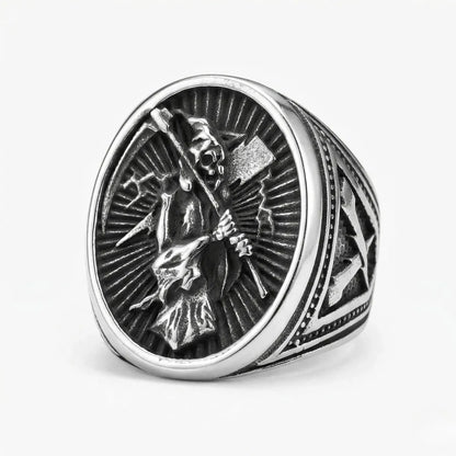 Scythe Ring Style C Isolated White Background Mens Biker Ring