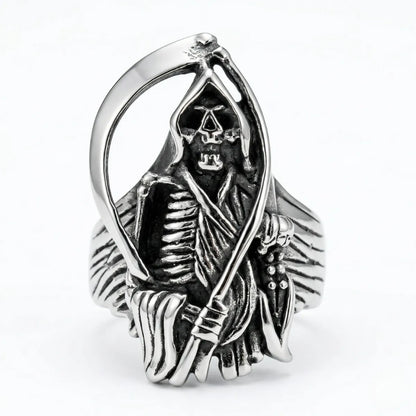 Scythe Ring Style D Isolated White Background Hooded Death Ring