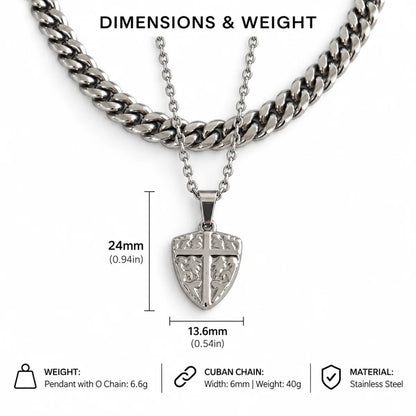 shield cross pendant necklace silver dimensions and weight