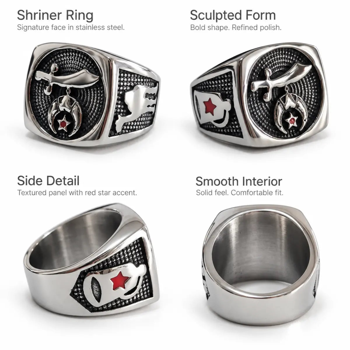 Shriner Ring Stainless Steel Design Details