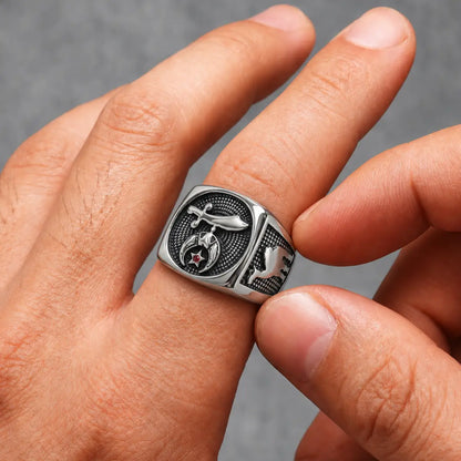 Shriner Ring Stainless Steel on Hand