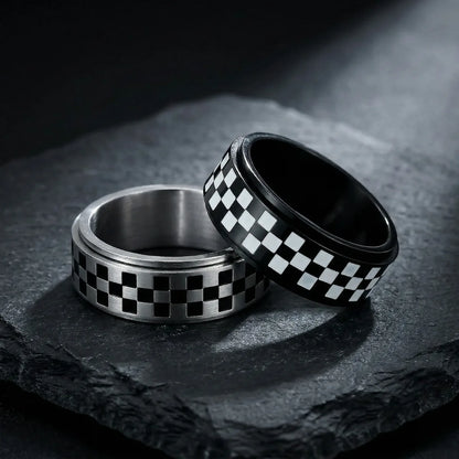 Silver and black Checkered Spinner Bands collection