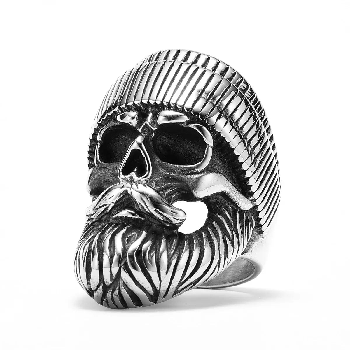 Silver Beard Skull Ring Style A beanie hat design