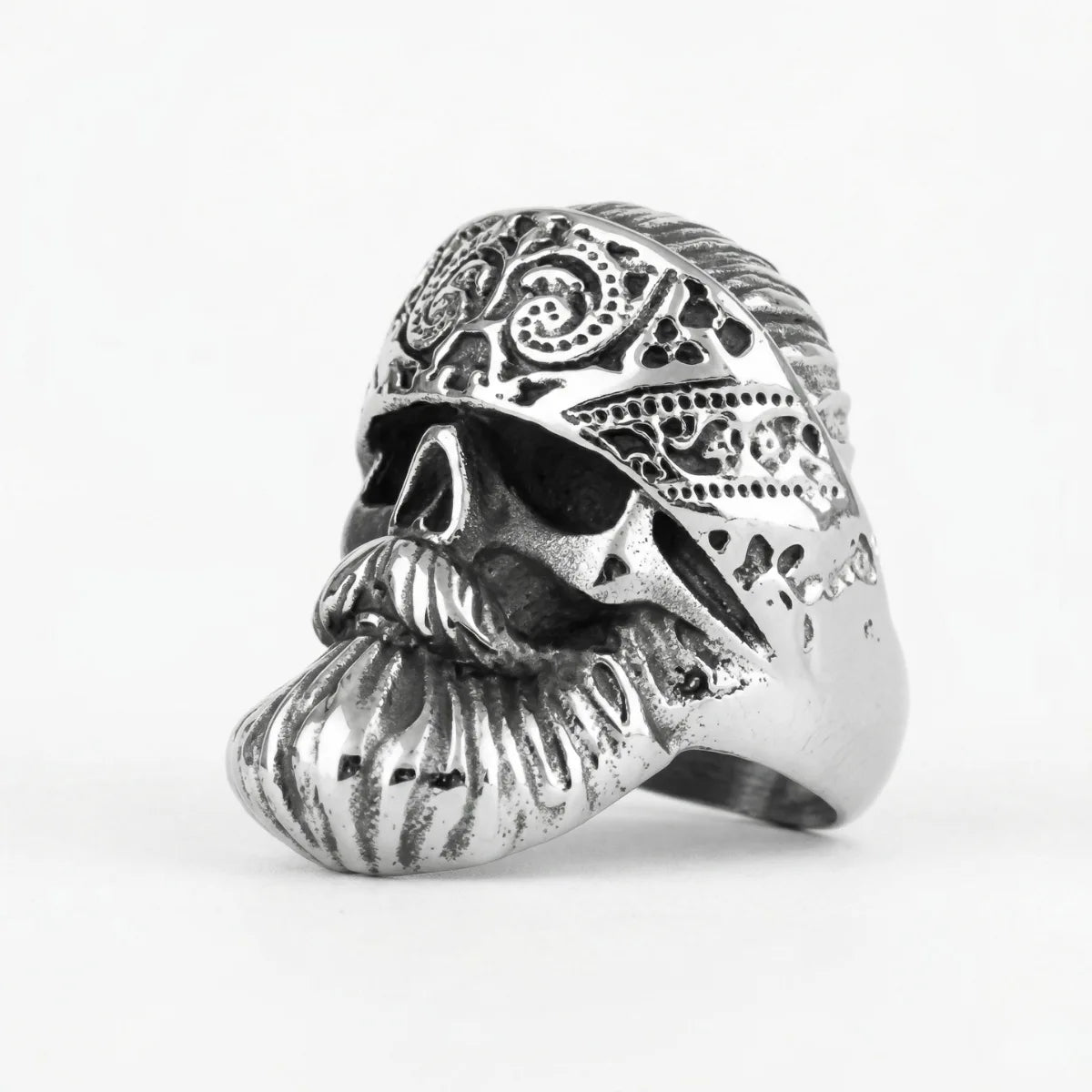 Silver Beard Skull Ring Style B patterned bandana design