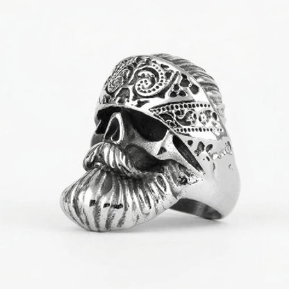 Silver Beard Skull Ring Style B patterned bandana design