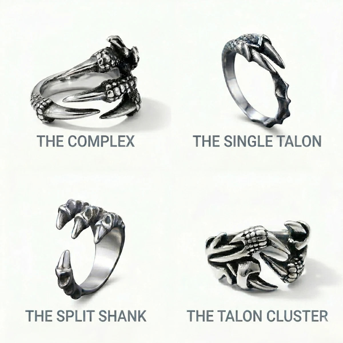 Silver Dragon Claw Rings collection Styles A B C D