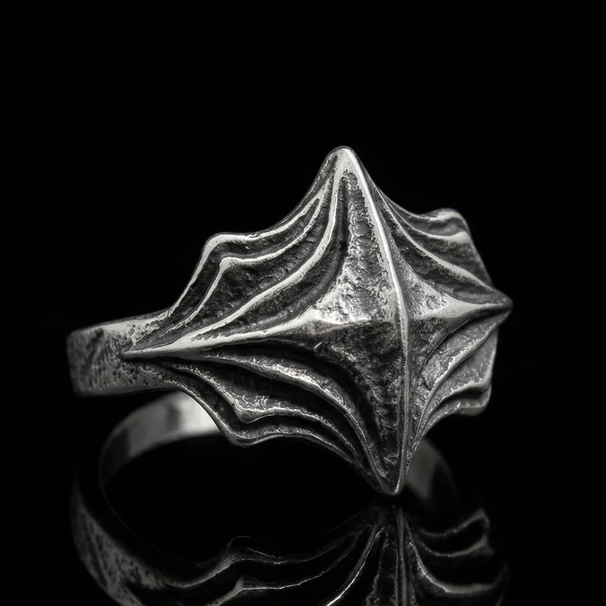 Silver Four Point Cross Ring with aged texture