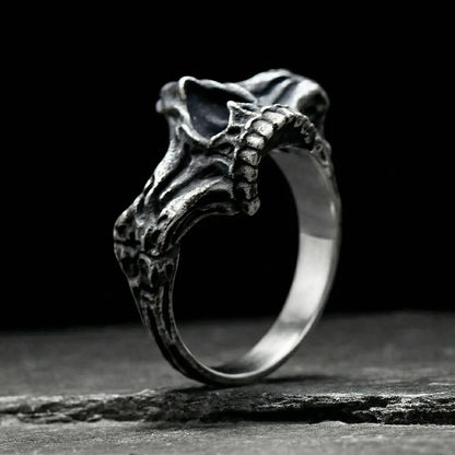 Silver Half Jaw Skeleton Ring on dark background
