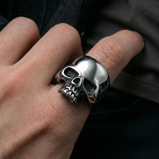 Silver Half Jaw Skull Ring Worn on Hand