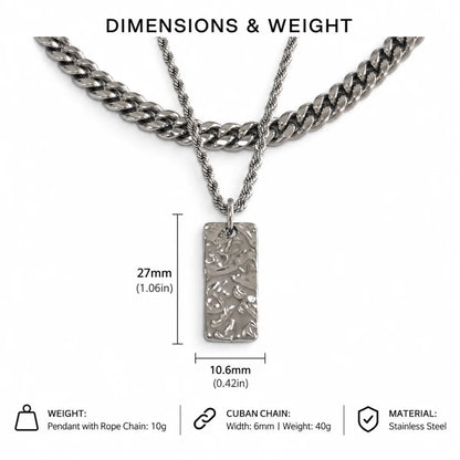 silver hammered rectangle necklace dimensions and weight