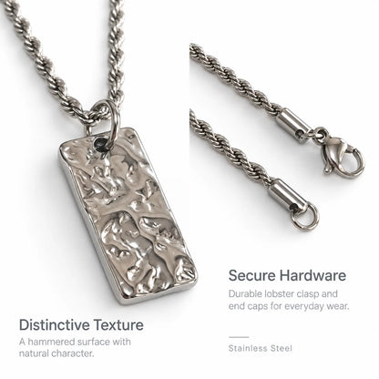 silver hammered rectangle necklace rope chain product details