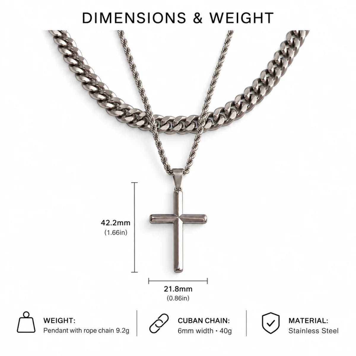 silver minimalist cross necklace dimensions and weight