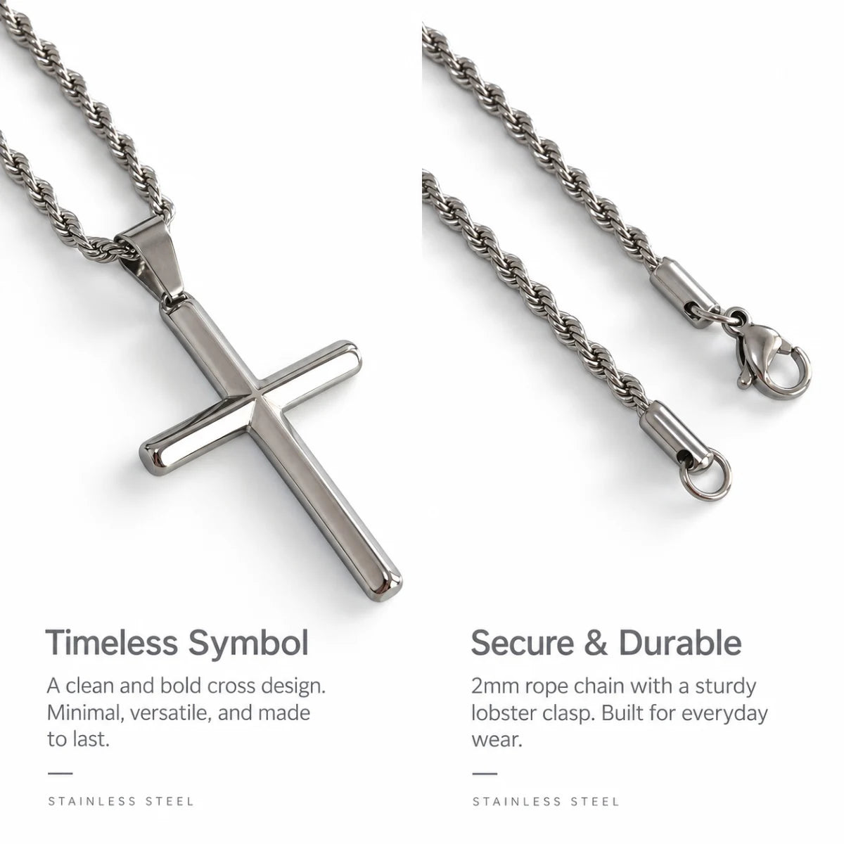 silver minimalist cross necklace rope chain product details