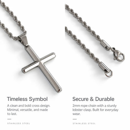 silver minimalist cross necklace rope chain product details