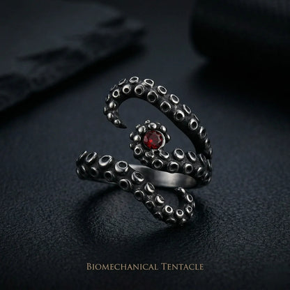 Silver Octopus Tentacle Ring on dark slate background