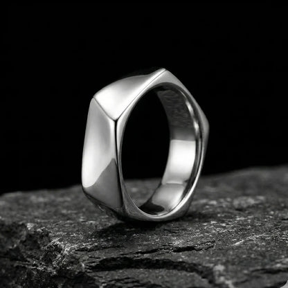 Silver Pentagon Ring with geometric design