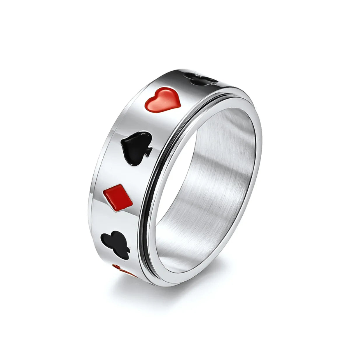 Silver Playing Card Spinner Ring