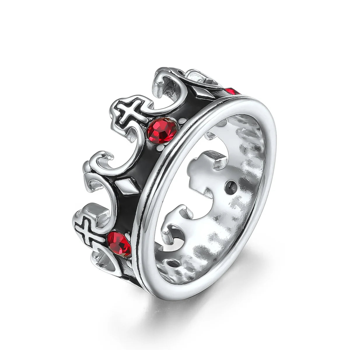 Silver Red Stone Crown Ring