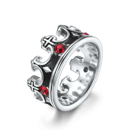 Silver Red Stone Crown Ring