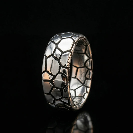 Silver Shattered Snake Scale Band on black background