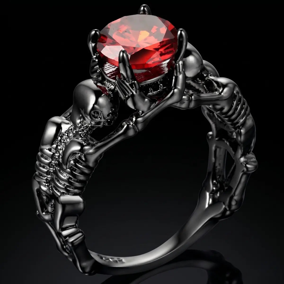 Black Skeleton Skull Engagement Ring | Gothic Jewelry