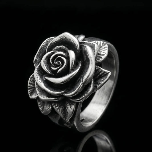 Solid Rose Ring Front View Macabre Romantic Gothic Jewelry