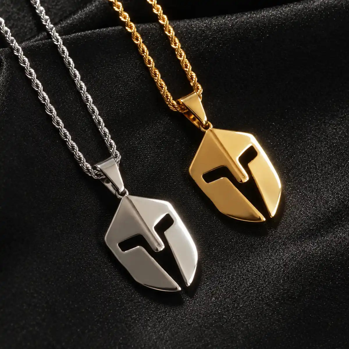 spartan helmet pendant necklace gold and silver color comparison