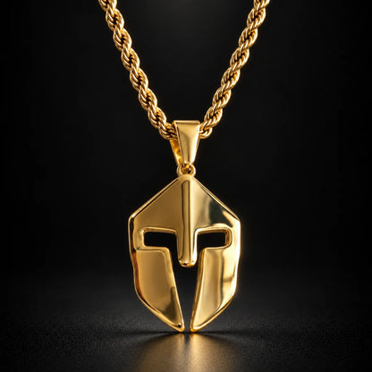 spartan helmet pendant necklace gold black background hero