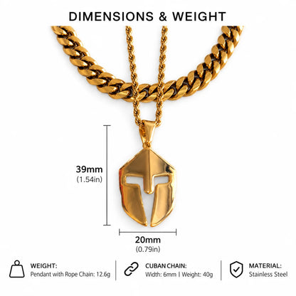 spartan helmet pendant necklace gold dimensions and weight