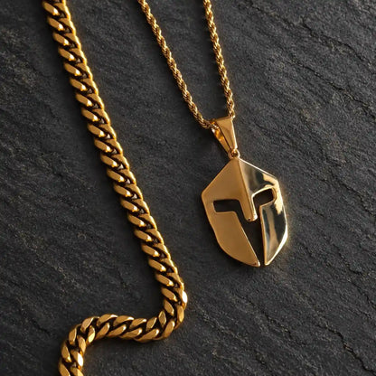 spartan helmet pendant necklace gold layered set birds eye display