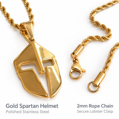 spartan helmet pendant necklace gold rope chain product details