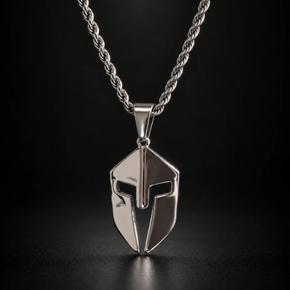 spartan helmet pendant necklace silver black background hero