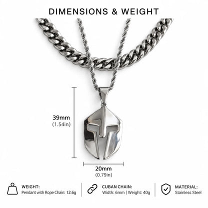 spartan helmet pendant necklace silver dimensions and weight