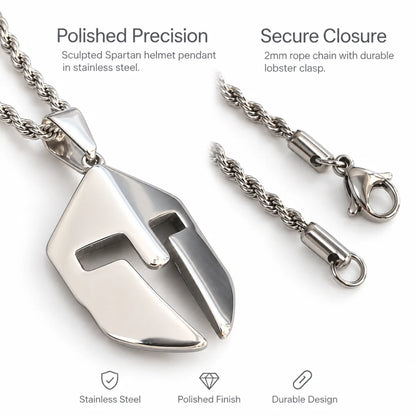 spartan helmet pendant necklace silver rope chain product details