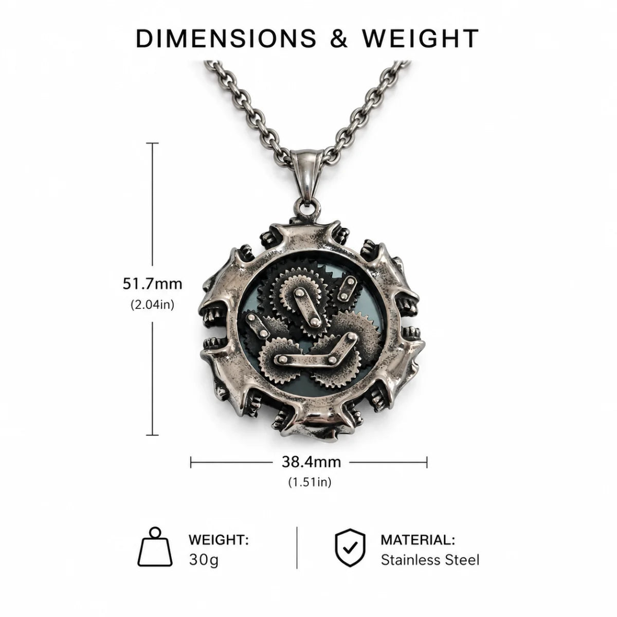 Steampunk Gear Necklace Dimensions and Weight