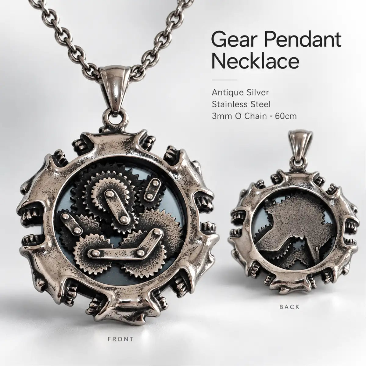 Steampunk Gear Necklace Front and Back Design