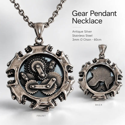 Steampunk Gear Necklace Front and Back Design