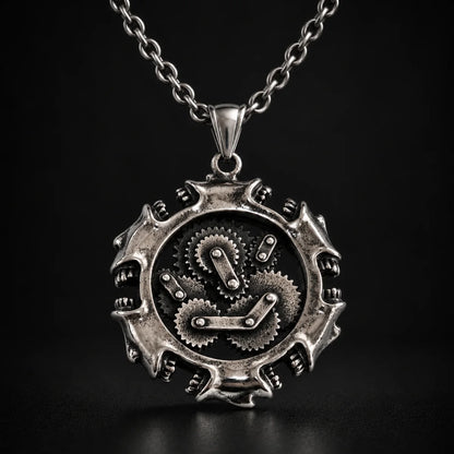 Steampunk Gear Necklace Pendant with Chain Black Background