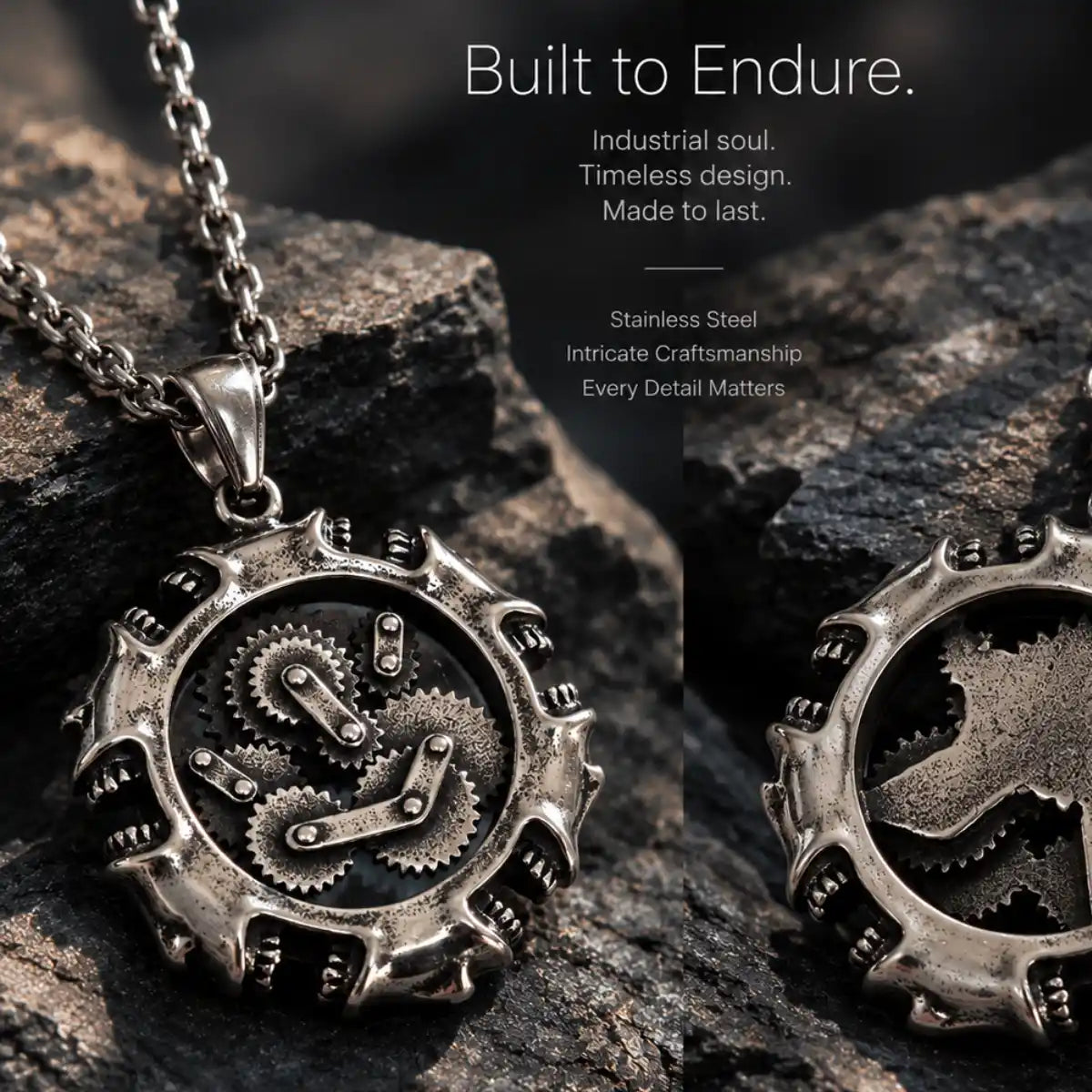 Steampunk Gear Necklace Stainless Steel Detail