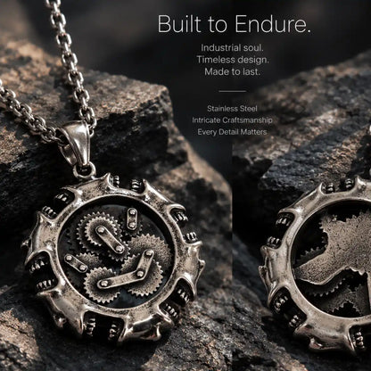 Steampunk Gear Necklace Stainless Steel Detail