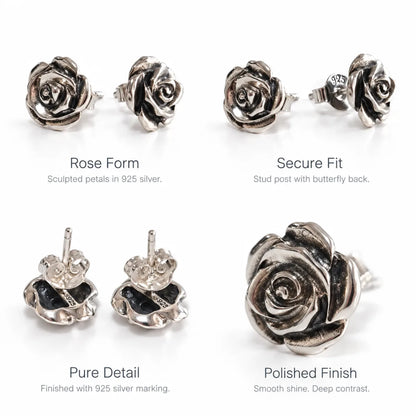 Sterling Silver Rose Stud Earrings Design Details